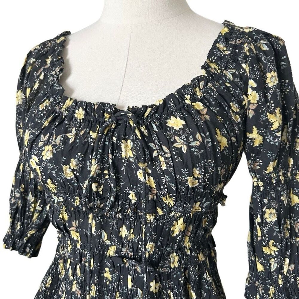 NEW Doen Ismene Mini Dress In Noir Winding Blossoms Organic Cotton Size Small - Picture 4 of 8